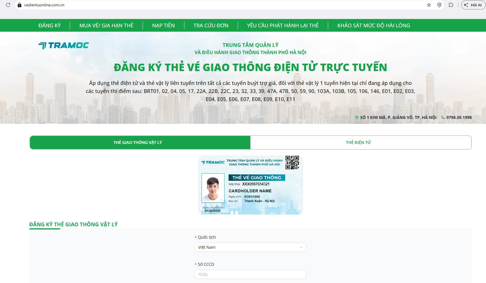 thẻ phi vật lý xe buýt hà nội